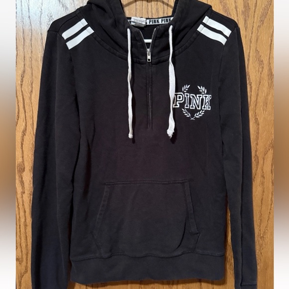 Victoria’s Secret PINK Black Quarter-Zip Hooded Sweatshirt- Size M - Picture 1 of 5